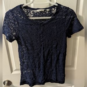 Reitmans Mesh Navy Tee | Size XS